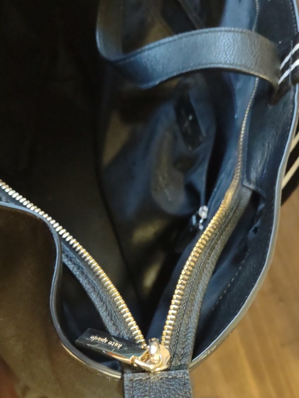 kate spade Black Leather Tote with Striped Webbing Handles - Picture 4 of 4